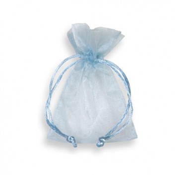  Organza-Säckchen mit Zugband; 12 x 17 cm; uni; himmelblau (sky blue); mit Kordelzug zum Verschließen; Organza; Breite x Gesamthöhe 