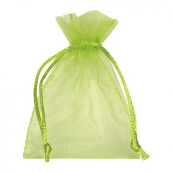  Organza-Säckchen mit Zugband; 7,5 x 10 cm; uni; limettengrün; mit Kordelzug zum Verschließen; Organza; Breite x Gesamthöhe; ideal als Schmuckbeutel 