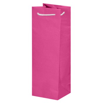  Braun & Company 1er Sekt-Flaschentragetasche mit Kordel; 12 + 10 x 36 cm; für 1 Sektflasche; uni: pink; matt-enggerippt, mit weißer Kordel 
