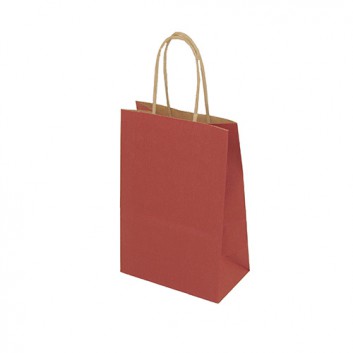  Papier-Tragetaschen mit Papierkordel; 14 + 8 x 21 cm; uni; rot: dunkelrot; gedrehte Papierkordel in naturbraun; Kraftpapier enggerippt braun 
