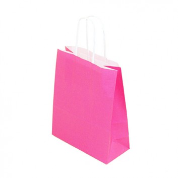  Papier-Tragetaschen mit Papierkordel; 18 + 8 x 22 cm; uni; pink; gedrehte Papierkordel in weiß; Kraftpapier glatt, weiß; ca. 80 g/qm 