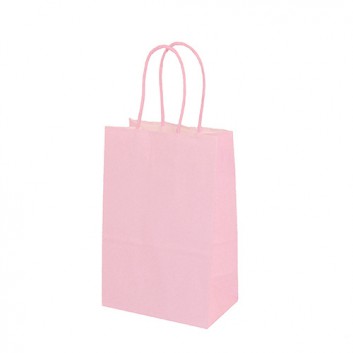  Papier-Tragetaschen mit Papierkordel; 14 + 8,5 x 21,5 cm; uni; rosé; gedrehte Papierkordel, Ton in Ton; Kraftpapier enggerippt, weiß; ca. 100 g/qm 