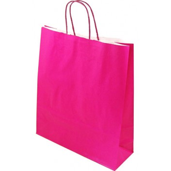  Papier-Tragetaschen mit Papierkordel; 36 + 12 x 41 cm; uni; fuchsia; gedrehte Papierkordel in fuchsia; Kraftpapier enggerippt weiß; ca. 100 g/qm 