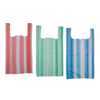 Hemdchen-Shopper; 25 + 12 x 45 cm / 30 + 16 x 52 cm; Streifen; weiß-rot / weiß-blau / weiß-grün; ca. 9 my; HDPE; mit Abriß 