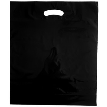  Plastik-Tragetaschen; 60 + 10 x 55 cm; unbedruckt; schwarz; ca. 60 my; LDPE; mit verstärktem Griffloch; Breite + Bodenfalte x Höhe 