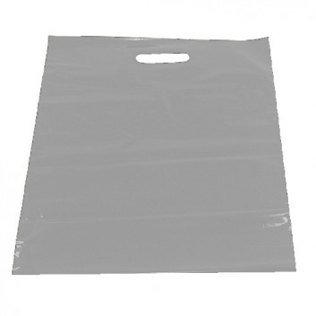  Plastik-Tragetaschen - neue Generation; 37 + 10 x 45 cm; uni; silber; 51 my; LDPE; mit verstärktem Griffloch; Breite + Bodenfalte x Höhe 