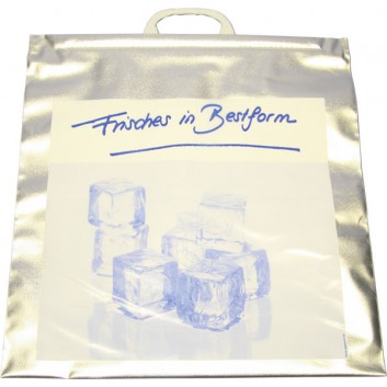  Isoliertasche/Kühltasche; 44 x 45 cm; Smile !! neue (Folge)Motiv !!; silber; ca. 55 my; LDPE; mit Bügelgriff; Breite x Höhe 