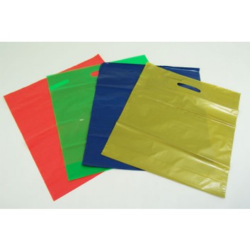  Plastik-Tragetaschen; 40 +10 x 45 cm; uni; Saisonfarben; 6 Farben; ca. 50 my; LDPE; mit verstärktem Griffloch; Breite + Bodenfalte x Höhe 