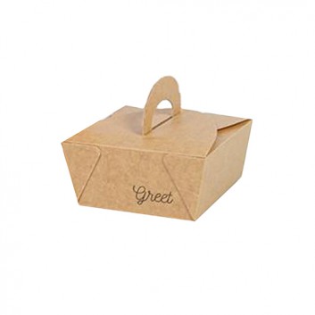  Mitnahmebox mit Tragegriff; ca. 170 x 140 x 65 mm; Greet, braun; braun mit Druck 