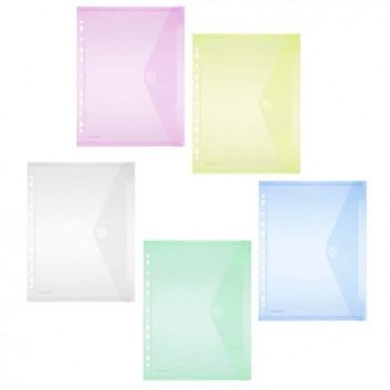  FolderSys Sichttaschen mit Abheftrand; für DIN A4; Verschieden Farben; milchig; an der langen Seite; mit Klettverschluss; Polypropylen; 0,20 mm 