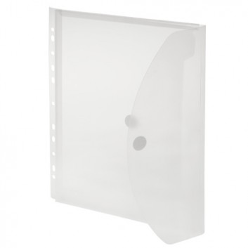  FolderSys Sichttaschen mit Abheftrand & Dehnfalte; für DIN A4; farblos; milchig; an der langen Seite; mit 20 mm Dehnfalte und Klettverschluss 