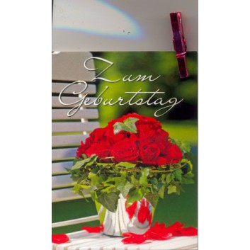 Skorpion Minikarte, mit Klämmerchen; 55 x75 mm; Zum Geburtstag; rote Rosen auf Efeu; ohne Kuvert; Hochformat; 51sk4739 