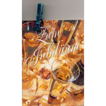  Skorpion Minikarte, mit Klämmerchen; 55 x75 mm; Zum Jubiläum; Champagner und Sektgläser; ohne Kuvert; Hochformat; 74sk1059 
