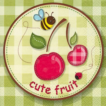  HomeFashion Cocktail-Servietten; 25 x 25 cm; Cute Fruit; bunt; 111324; 3-lagig; 1/4 Falz (quadratisch); Zelltuch 