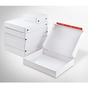  ColomPac Klapp-Box, 1-teilig; weiß-weiß; 4 Formate; Microwellpappe (E-Welle); Selbstklebeverschluß mit Aufreißband; CP164; Länge x Breite x Höhe 