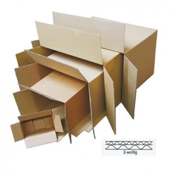  2-wellige Wellpapp-Faltkartons; verschiedene Formate; braun oder weiß; verschiedene Qualitäten; FEFCO 0201; Länge x Breite x Höhe = Innenmaß 