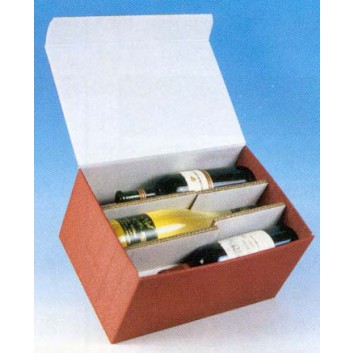  Präsent-Flaschenkarton für Postversand; für 6 Flaschen; uni; bordeaux; offene Welle; 0,75l Wein-/Sektflaschen bis 38 cm Länge 