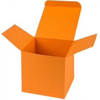  Präsentkarton, Würfelbox -S-; S = 55 x 55 x 55 mm; uni, matt-glatt; mandarin = orange; 1-teilig, Steckverschluß 
