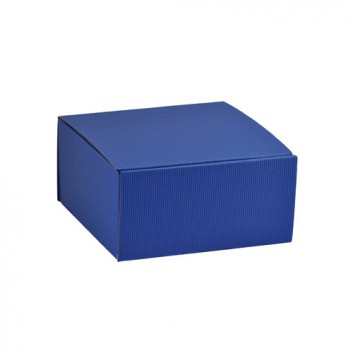  Präsentkarton, 1-teilig; 20 x 20 x 10 cm; uni; blau; Klappschachtel ohne Einlage; offene Welle; Länge x Breite x Höhe = Innenmaß 