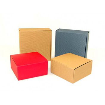  Präsentkarton, 1-teilig; 200 x 200 x 100 mm / 250 x 250 x 120 mm; uni; verschiedene Farben; Klappschachtel ohne Einlage; offene Welle 