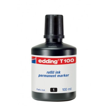  edding T100 Nachfülltinte für Permanentmarker; schwarz; permanente, geruchsarme Tinte; 100 ml; Kunststoffflasche mit Tropfsystem 