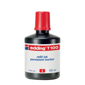  edding T100 Nachfülltinte für Permanentmarker; rot; permanente, geruchsarme Tinte; 100 ml; Kunststoffflasche mit Tropfsystem 