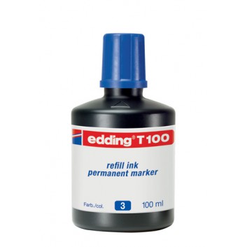  edding T100 Nachfülltinte für Permanentmarker; blau; permanente, geruchsarme Tinte; 100 ml; Kunststoffflasche mit Tropfsystem 