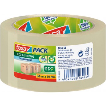  tesa Packband - Eco; 50 mm x 66 m; transparent; PP ecologo; Eco & Strong; 56my; stark klebend,100% recycelter Kunststoff; Breite x Länge 