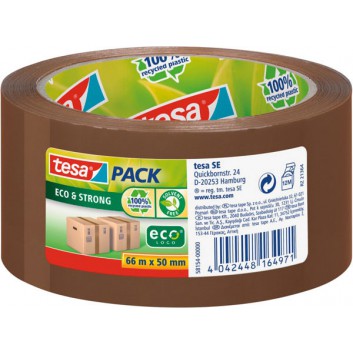  tesa Packband - Eco; 50 mm x 66 m; braun; PP ecologo; Eco & Strong; 56my; stark klebend,100% recycelter Kunststoff; Breite x Länge 