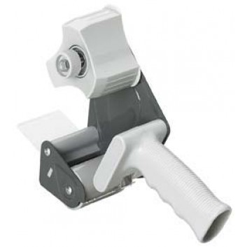  ALCO Packband-Abroller; 50 mm x 66 m; weiß-grau; gezahntes Messer; Metallgehäuse mit Kunststoffgriff; verstellbare Rollenbremse 