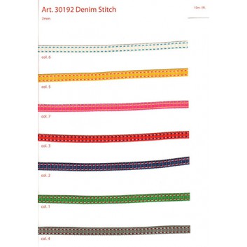  Geschenkband; 7 mm x 10 m; Denim Stitch; diverse Farbstellungen; Textilband; ohne Draht; 100% PES; 40° waschbar, bügeln auf Stufe 1 