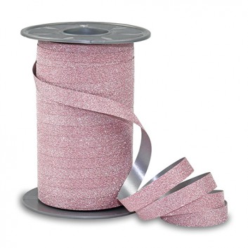  Präsent Ringelband Glitter; 10 mm x 100 m; uni: Glitter einseitig - Rückseite: matt; rosa (Rückseite: silber); 121; Polyband; ohne Drahtkante 
