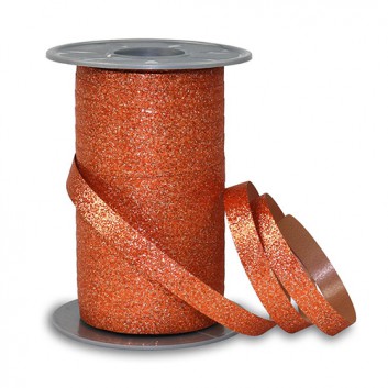  Präsent Ringelband Glitter; 10 mm x 100 m; uni: Glitter einseitig - Rückseite: matt; bronze; 623; Polyband; ohne Drahtkante 