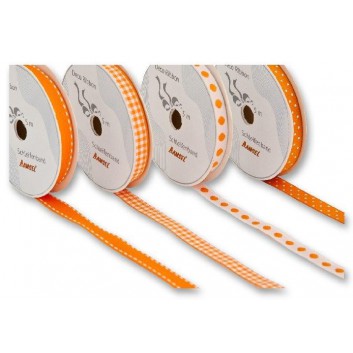  Geschenkband ohne Draht; 10 mm x 5 m; Motive - 4-fach sortiert; orange 