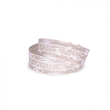  Dekogena Leinen Geschenkband; 25 mm x 25 m; Blüten; beige; # 5977-92; Leinenband; ohne Drahtkante; Natürliches Leinenband, bedruckt 