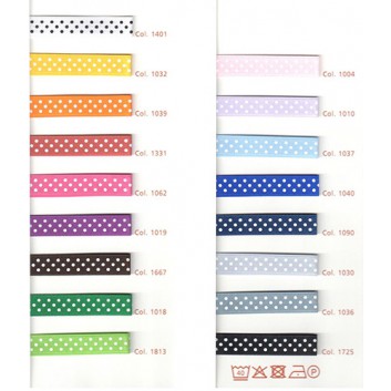  SWS Geschenkband; 16 mm x 25 m; Mini Dots = weiße Pünktchen; viele Farben; 22601-1004; Satinband; ohne Draht; 100 % Polyester 