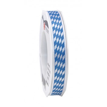  Präsent Geschenkband; 15 mm x 20 m; bayerisch Raute; weiß-blau; Satincharakter+weißer Rand; Satinband mit weißer Kante 