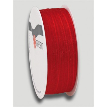  Präsent Geschenkband, Transparenteffekt; 10 mm x 7 m; uni; rot; 607 10 07 609; Transparenteffekt; ohne Drahtkante 