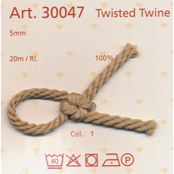  Kordel, gewirkt; 5 mm x 20 m; Twisted Twine: uni, natur; braun; 1; 1-farbig, 100 % PES 