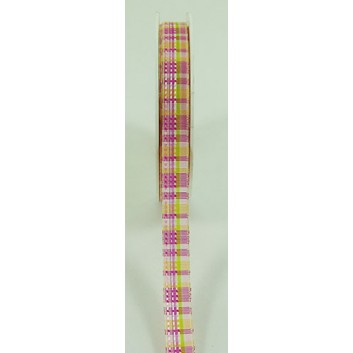 Dekogena Geschenkband; 15 mm x 25 m; Schottenkaro; 40 = pink-rosa-grün; 4016; mit Draht; 100 % Polyester 