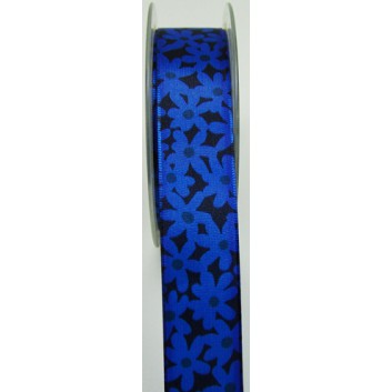  SWS Geschenkband; 25 mm x 20 m; Blumen; 1570=blau-schwarz; 22195; Dekoband; mit Draht; 100 % Polyester 