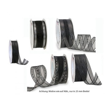  Präsent Geschenkband, Transparenteffekt; 25 mm x 20 m; Palma: Trauerflor - diverse Varianten; schwarz oder schwarz-silber; Transparenteffekt 