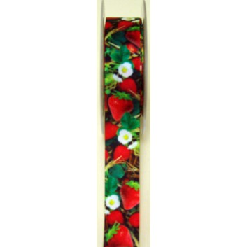  SWS Geschenkband; 25 mm x 25 m; Fotomotiv: Erdbeeren; rot-grün; 1358; mit Draht; 100 % Polyester 