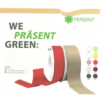  Präsent Recycling-Geschenkband; 15 mm x 25 m; New Life: uni-matt, strukturiert; viele Farben; Recyclingband; ohne Draht; 100% recyceltes PET (RPET) 