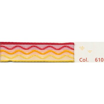  SWS Textilband ohne Draht; 15 mm x 20 m; Wave: Farbverlauf; 610 = gelb-orange-rot; Transparenteffekt; ohne Draht; 65% CA, 20% PES,15% Metal 