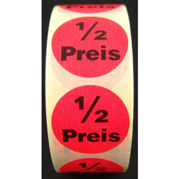  Haftetiketten; ø 30 mm; neonrot - '1/2 Preis'; Papier; permanent haftend; '1/2 Preis'; 1000 Etiketten; EL-HAFT 1/2; auf Rolle 