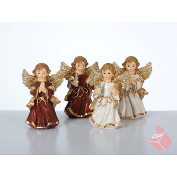  Weihnachts-Deko: Figur; Engel,stehend 4-fach sortiert; 2x rot und 2 x weiß; ca. 4,5 x 3 x 7 cm; betend bzw. mit Kerze; Steinharz 