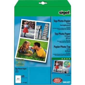  Sigel Inkjet Fotopapier Top; hoch / superweiß; DIN A4; verschiedene Grammaturen; hochglänzend; Inkjetdrucker; sofort trocken und wischfest 