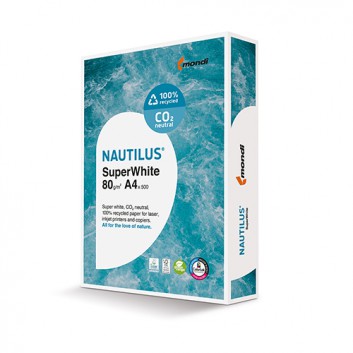  Mondi Office-Papier Nautilus SuperWhite; weiß, 104er ISO Weiße - 100% Recycling; DIN A4; 80 g/qm; ungestrichen; Inkjet - und Laserdrucker 