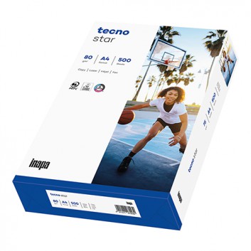  Inapa Office-Papier tecno-star - 500 Blatt; weiß; DIN A4; 80 g/qm; ungestrichen; Inkjet - und Laserdrucker; PEFC & EU-Ecolabel; Pack a 500 Blatt 
